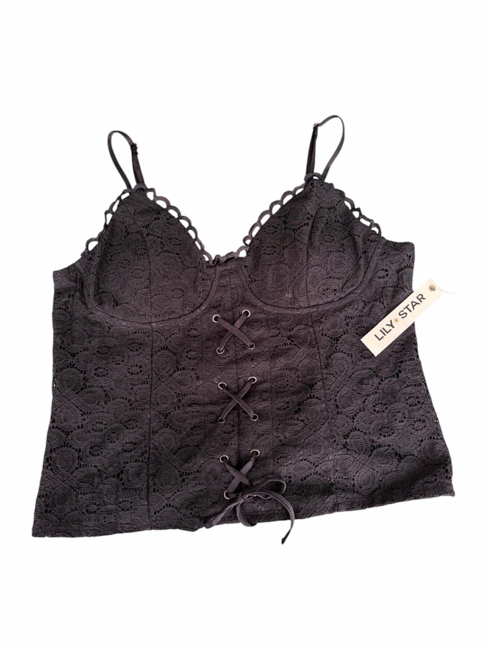Lily Star Black Lace Lace-Up Camisole Top